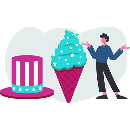 Man  standing near ice cream cone  Illustration