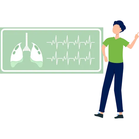 A Boy Is Standing Near Lungs Structure Illustration