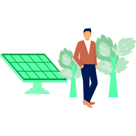 Man standing near solar plant  Illustration