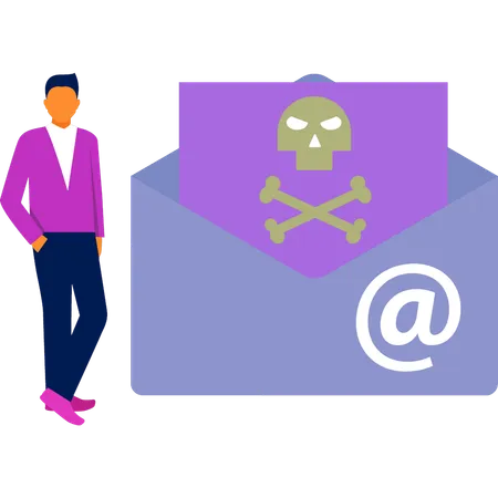 Man  standing near spam email  Illustration