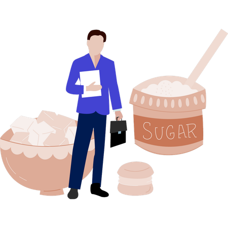 Man standing near sugar bowl  Illustration