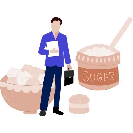 Man standing near sugar bowl  Illustration