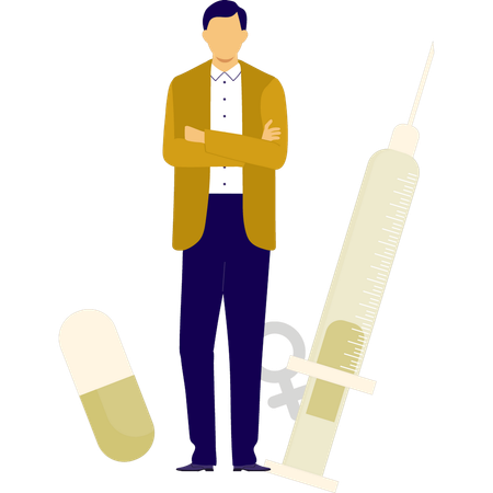 Man standing near vaccine  Illustration