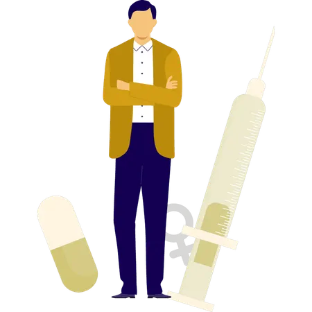 Man standing near vaccine  Illustration