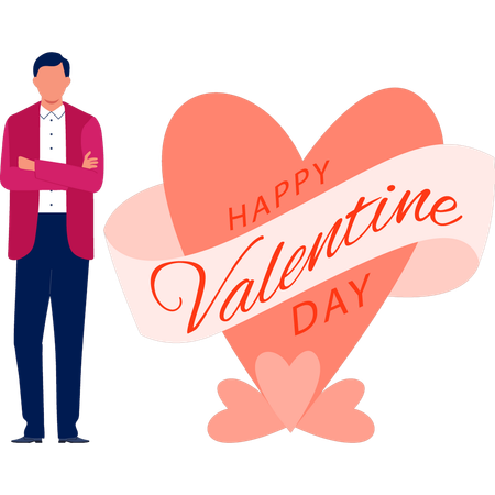 Man standing near valentine day card  Illustration