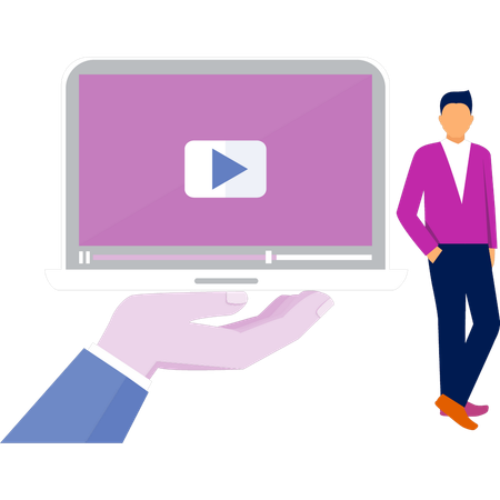 Man standing near video player  Illustration