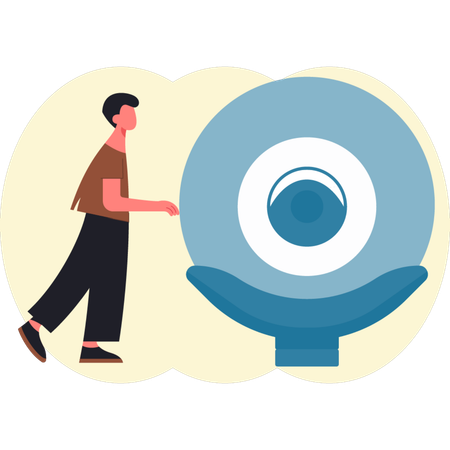 Man standing near web camera  Illustration