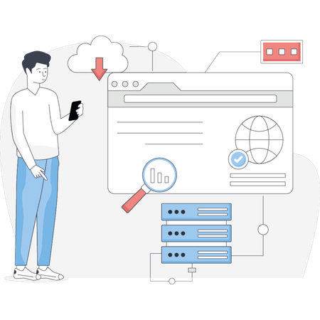 Man  standing near web hosting  Illustration