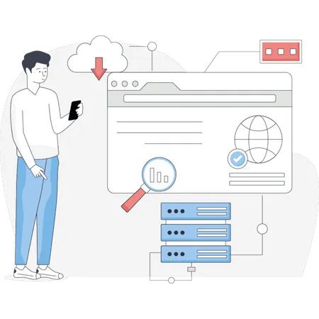 Man  standing near web hosting  Illustration
