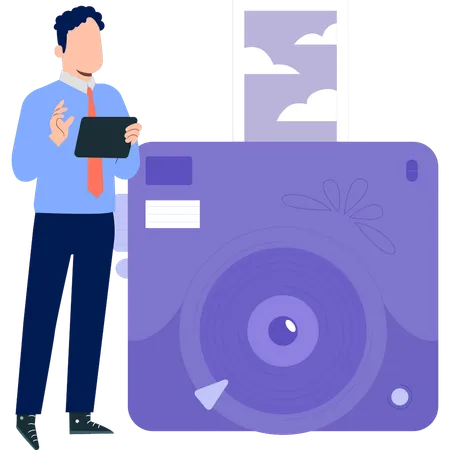 A Boy Is Standing Next To The Camera Illustration