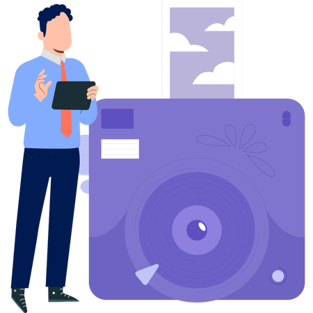 Man standing next to camera  Illustration