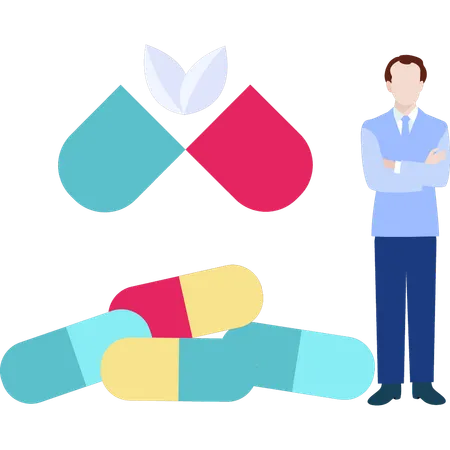 A Boy Is Standing Next To The Capsules Illustration