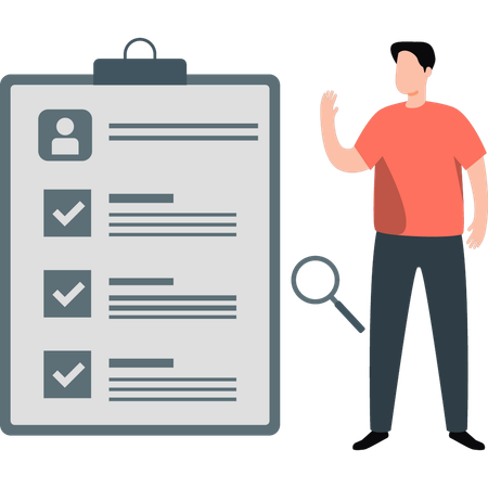 Man standing next to clipboard  Illustration