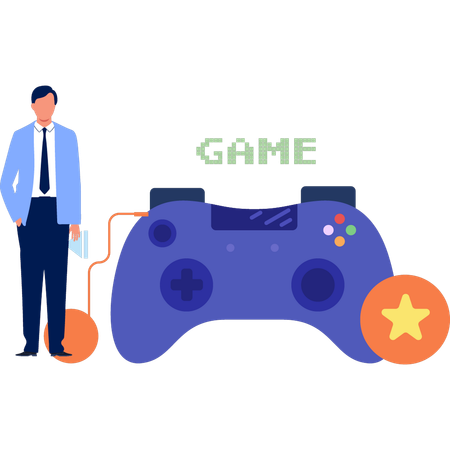 Man Standing Next To Game Controller  Illustration
