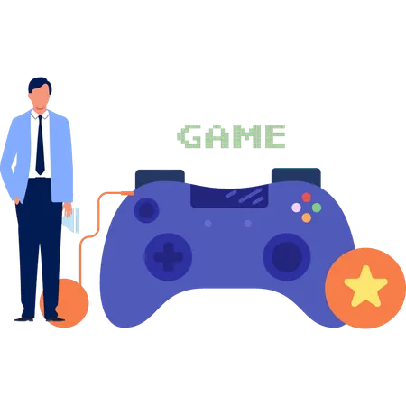 The Boy Is Standing Next To Game Controller Illustration