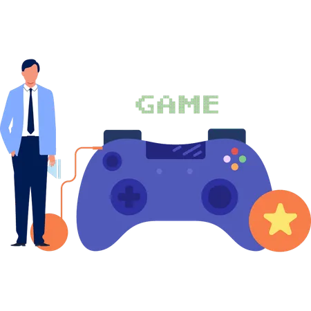 Man Standing Next To Game Controller  Illustration