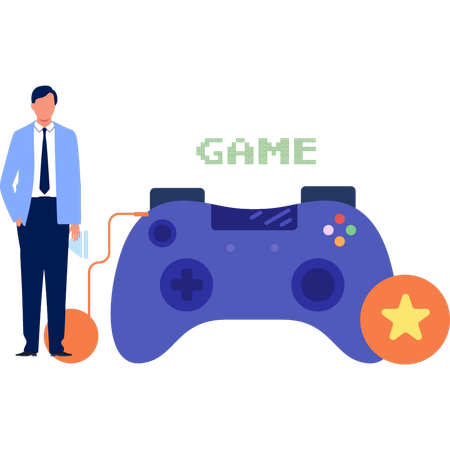Man Standing Next To Game Controller Illustration