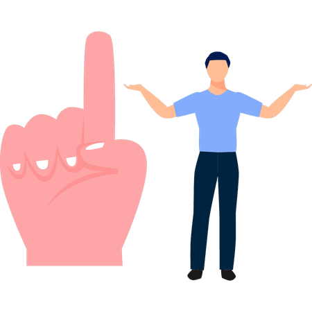 Man standing next to hand  Illustration