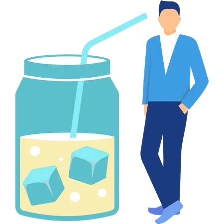 The Boy Is Standing Next To The Jar Illustration