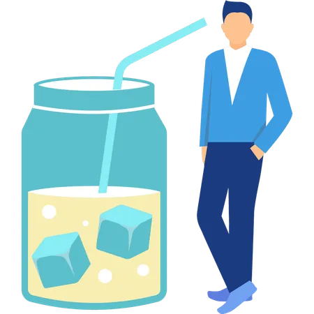 Man standing next to jar  Illustration