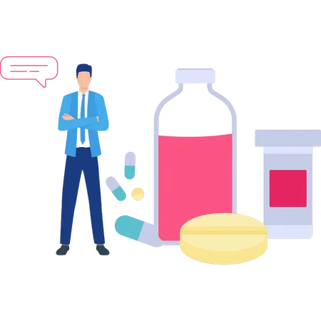 Man standing next to jar  Illustration