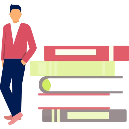 Man standing next to literature books  Illustration