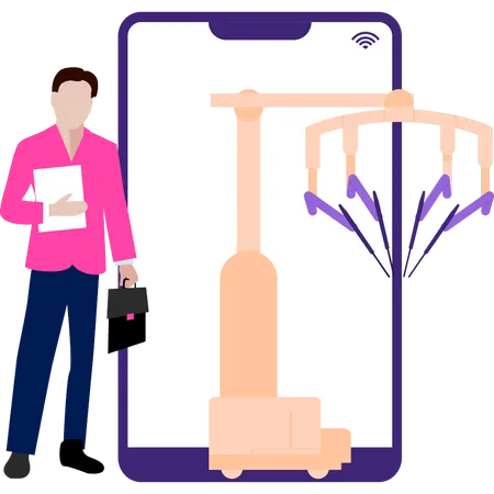 Man standing next to mobile  Illustration