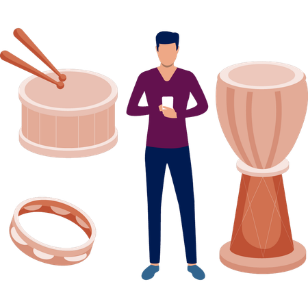 Man standing next to music drum  Illustration