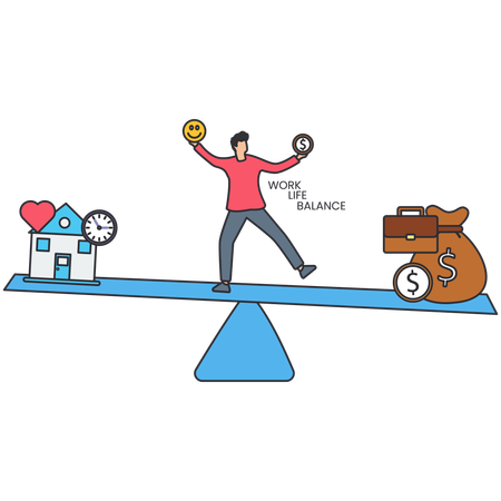 Man standing on balance scale while showing Market Stability  Illustration