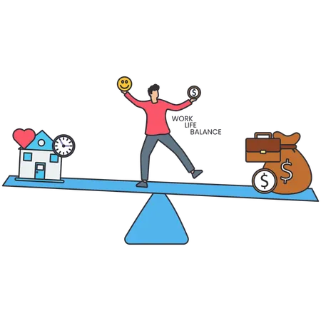 Man standing on balance scale while showing Market Stability  Illustration