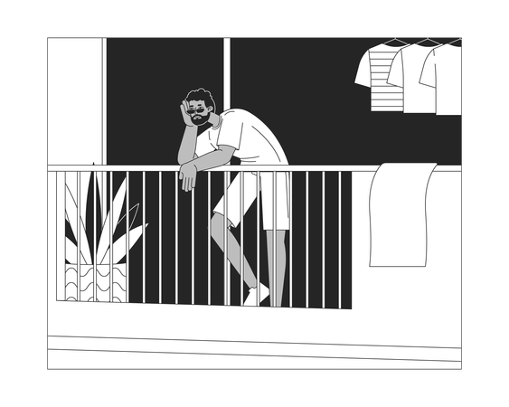 Man standing on balcony late night  Illustration