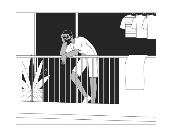 Man standing on balcony late night  Illustration