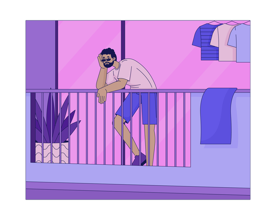 Man standing on balcony late night  Illustration