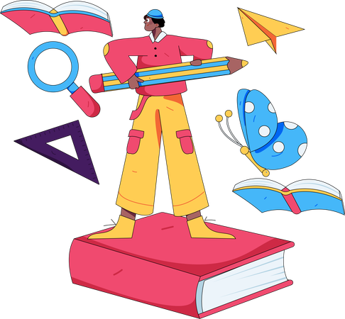 Man standing on book  Illustration