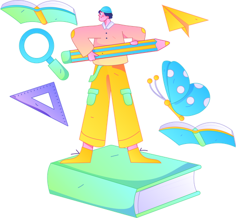 Man standing on book  Illustration