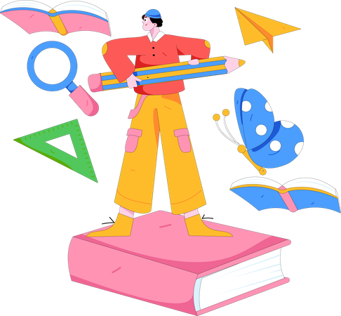 Man standing on book  Illustration