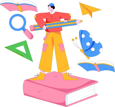 Man standing on book  Illustration