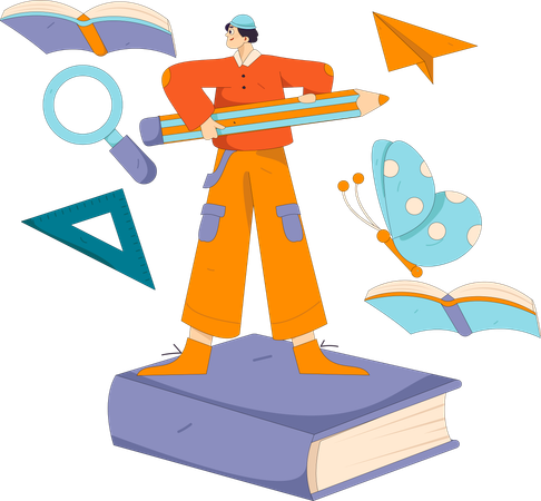 Man standing on book  Illustration