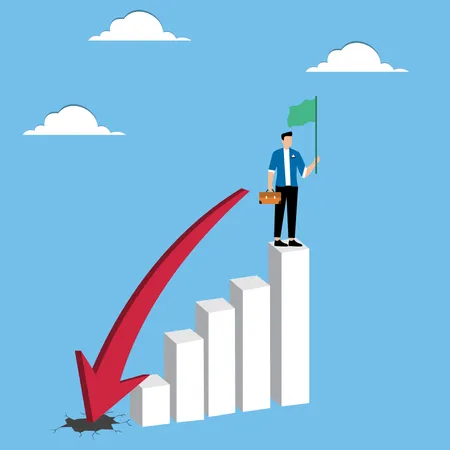 Man standing on falling graph  Illustration