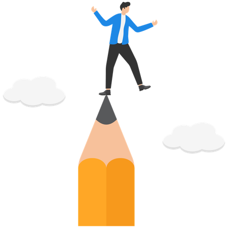 Man standing on pencil for copywriting  Illustration