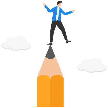 Man standing on pencil for copywriting  Illustration