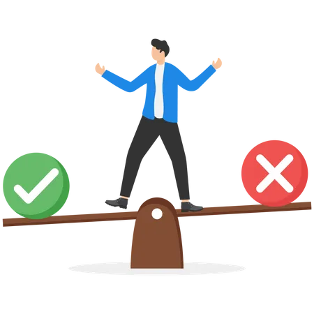 Man standing on seesaw and making decision  Illustration