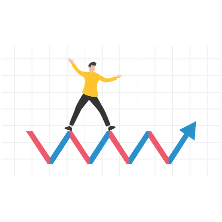 Man standing on stock market chart  Illustration