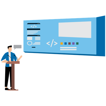 Man standing on Tech Conference Stage  Illustration
