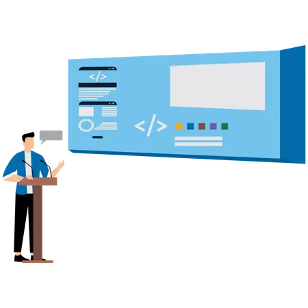 Man standing on Tech Conference Stage  Illustration