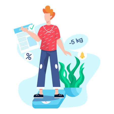 Man standing on weight scale  Illustration