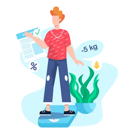 Man standing on weight scale  Illustration