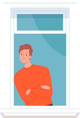 Man standing on window  Illustration