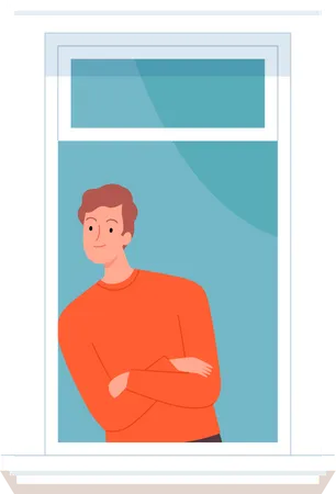 Man standing on window  Illustration