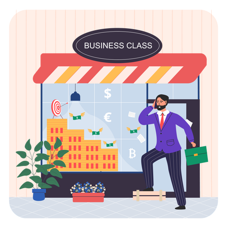 Man standing outside business class  Illustration